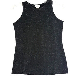 Vtg Sleeveless Tank Top Women's Size M Black Sparkle Glitter 90s Y2K Glam Party
